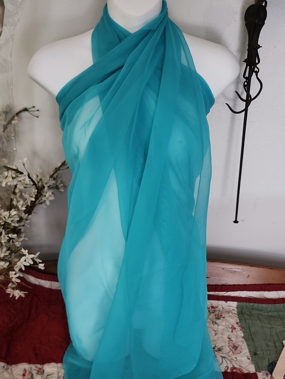 NWT Cejon Beachwear Sheer Turquoise Chiffon Wrap/Scarf/Cover-Up